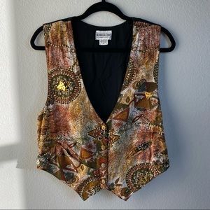 Vintage vest orange brown sequins 90s boho bohemian southwest